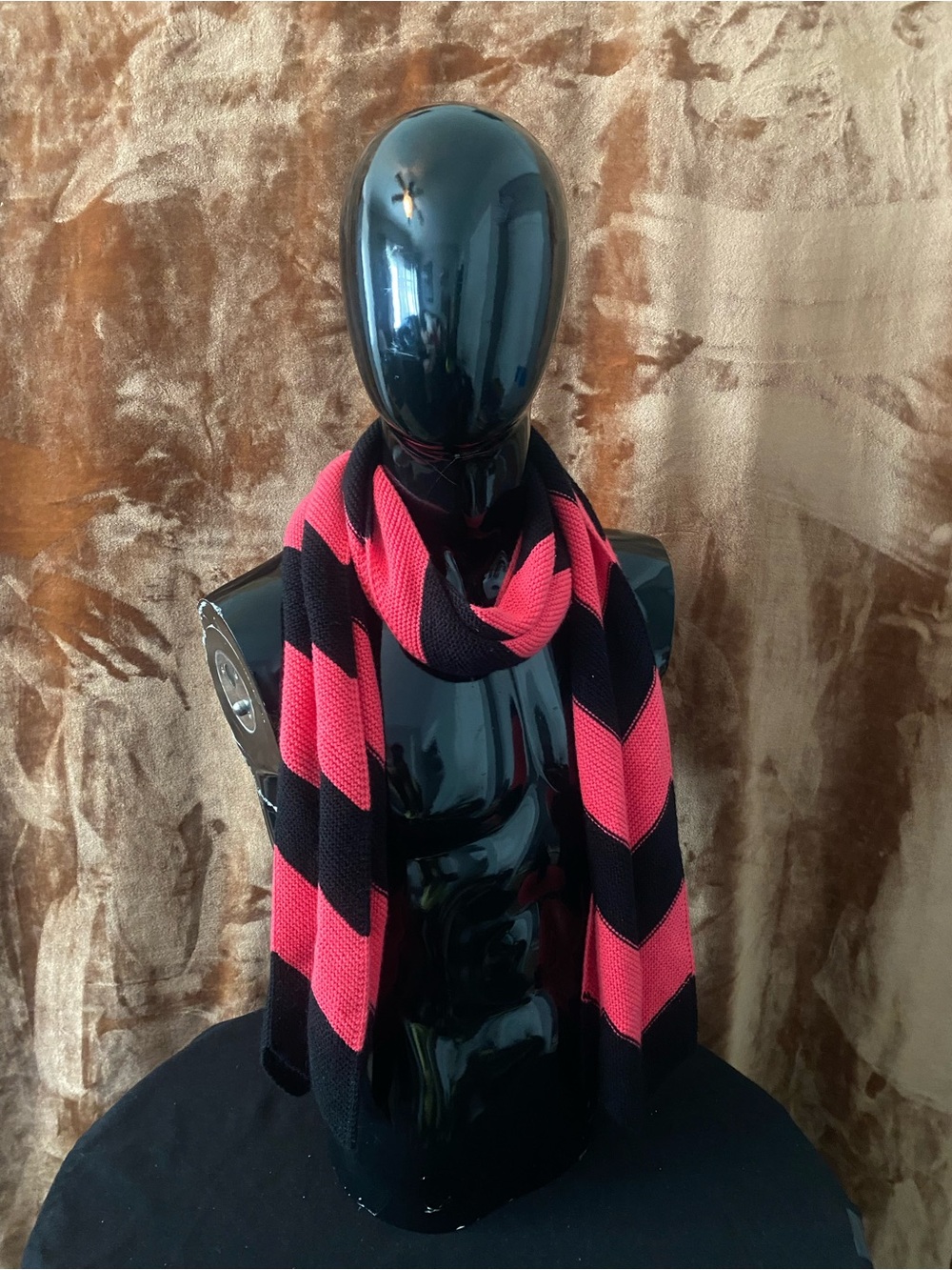 Vintage Black and Pink Chevron Knit Scarf